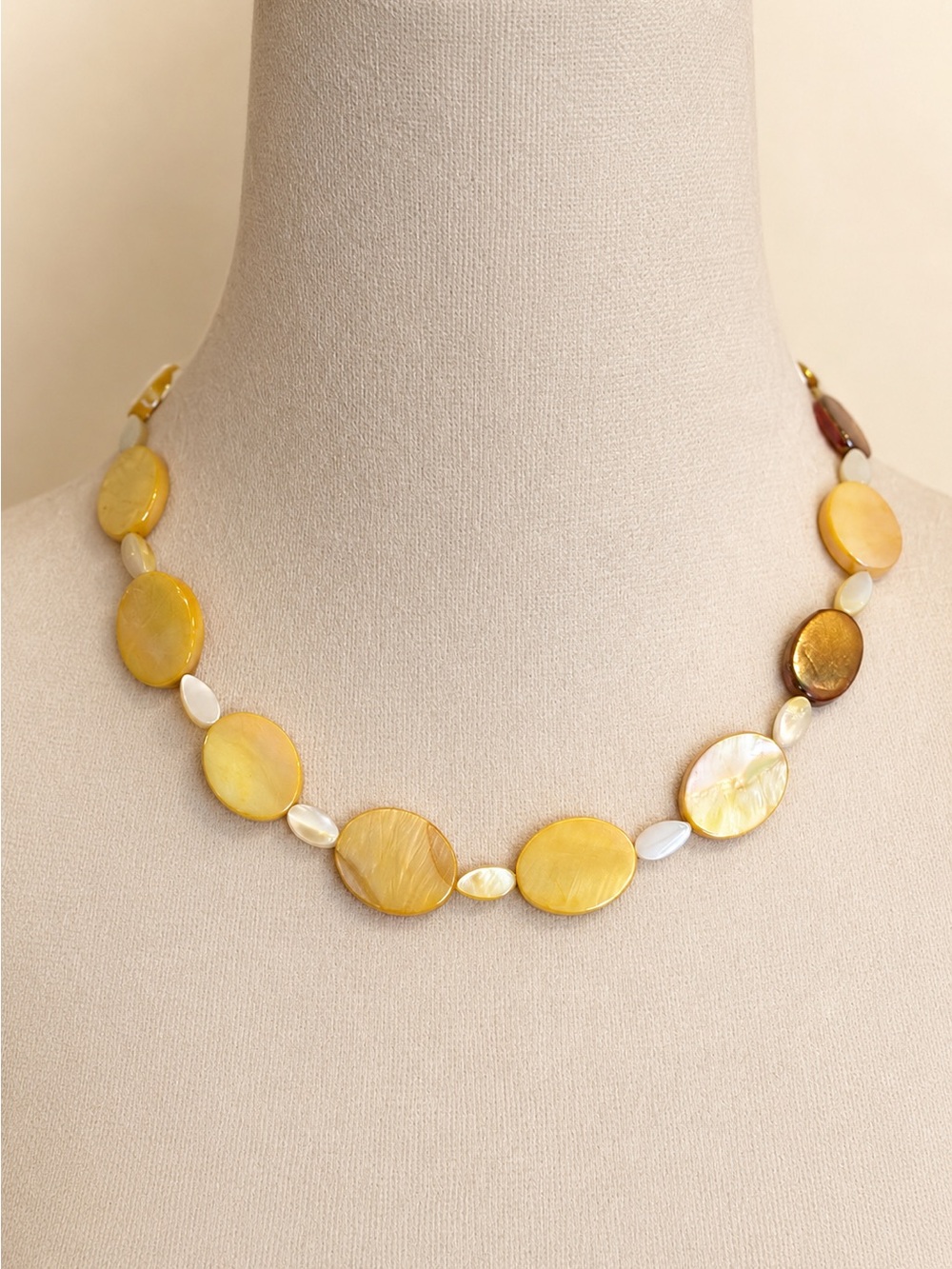 Yellow Mother of Pearl Sunset Disc Necklace - beaded necklace